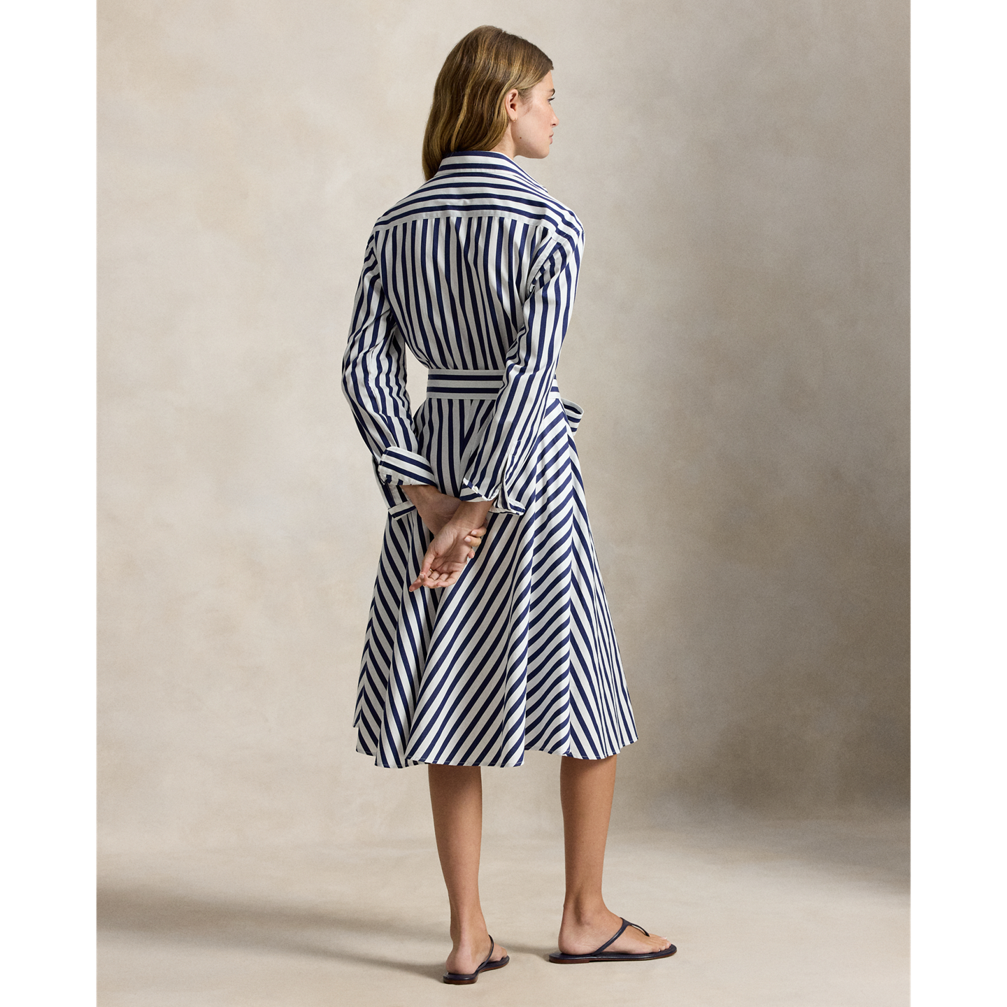 Женское платье Ralph Lauren Belted Wide-Stripe Cotton Shirtdress, цвет: Тёмно-синий / Белый — фото 2