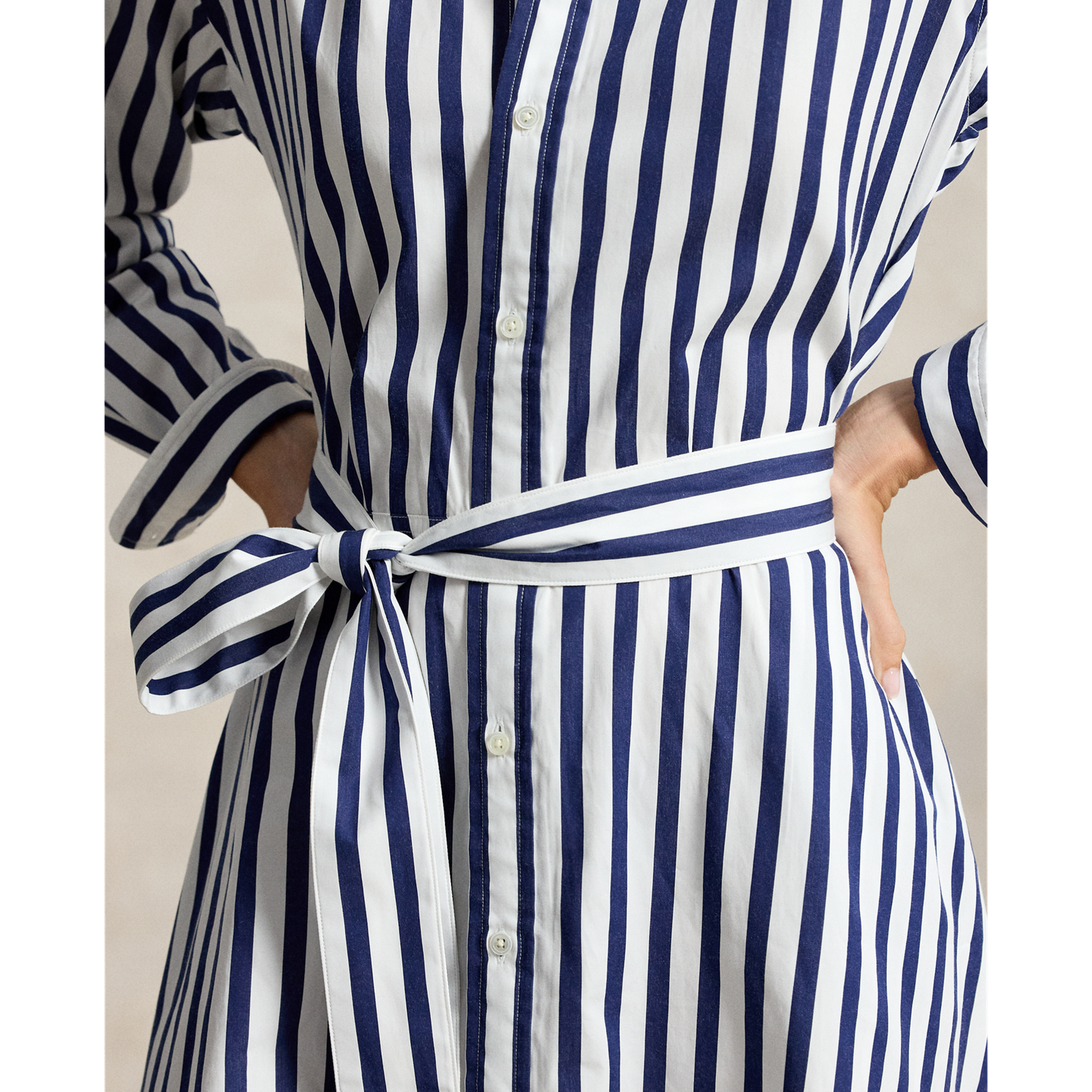 Женское платье Ralph Lauren Belted Wide-Stripe Cotton Shirtdress, цвет: Тёмно-синий / Белый — фото 3
