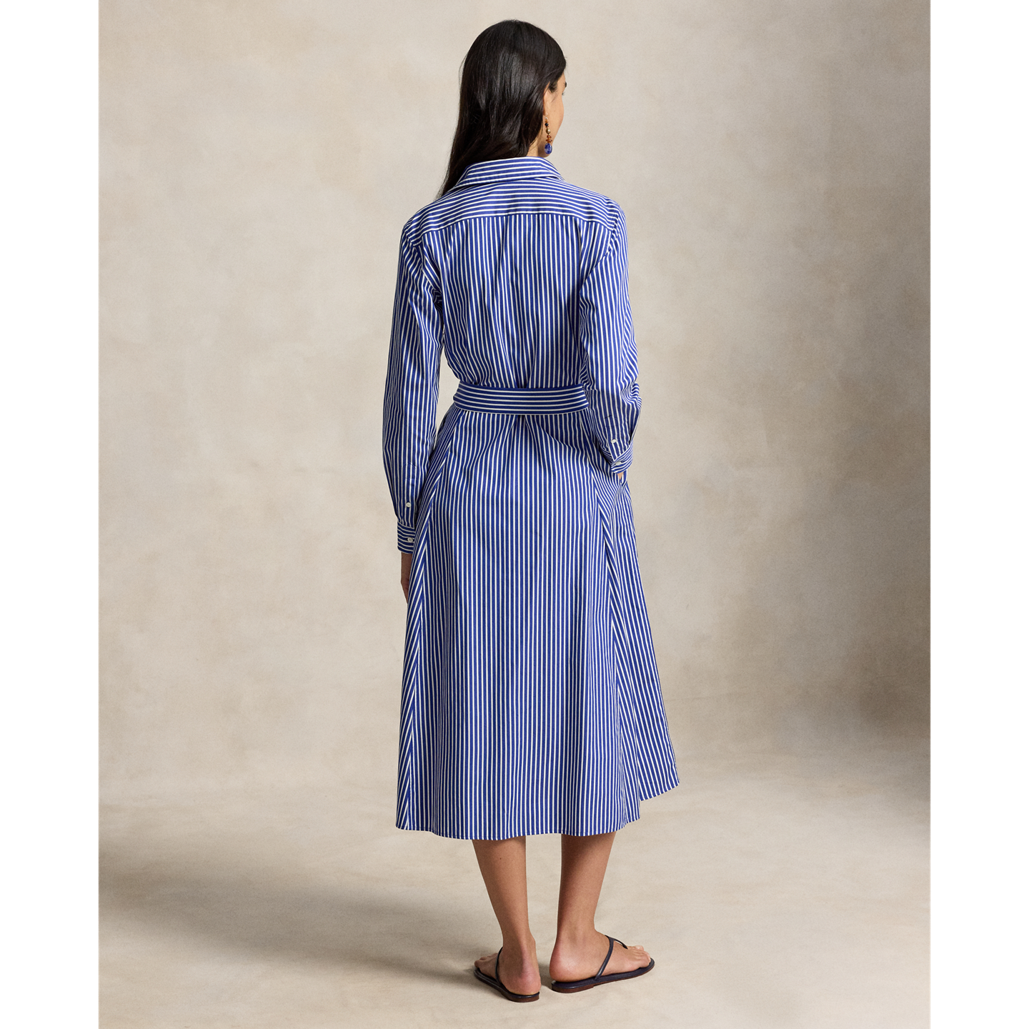 Женское платье Polo Ralph Lauren Belted Striped Cotton Shirtdress, цвет: Тёмно-синий / Белый — фото 2