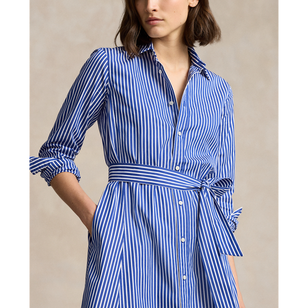 Belted Striped Cotton Shirtdress