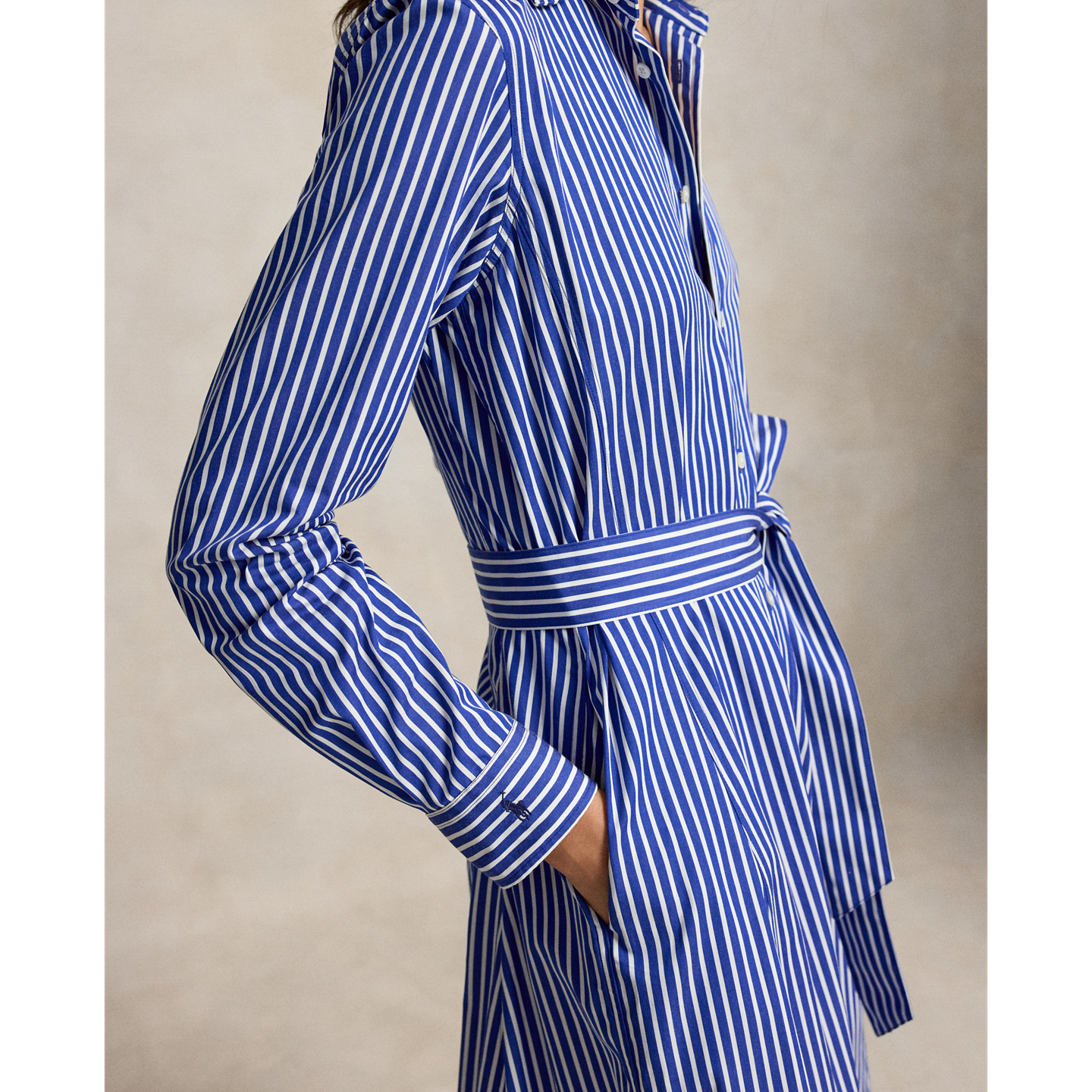 Женское платье Polo Ralph Lauren Belted Striped Cotton Shirtdress, цвет: Тёмно-синий / Белый — фото 4