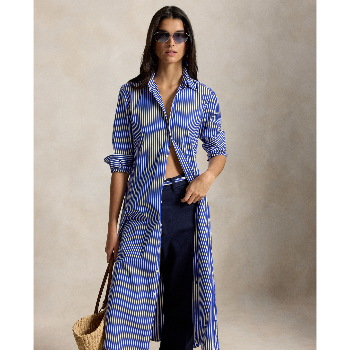 Женское платье Polo Ralph Lauren Belted Striped Cotton Shirtdress, цвет: Тёмно-синий / Белый — фото 5