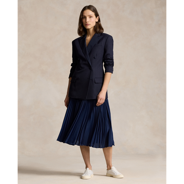 Newport Navy Pleated Georgette Skirt Polo Ralph Lauren 1