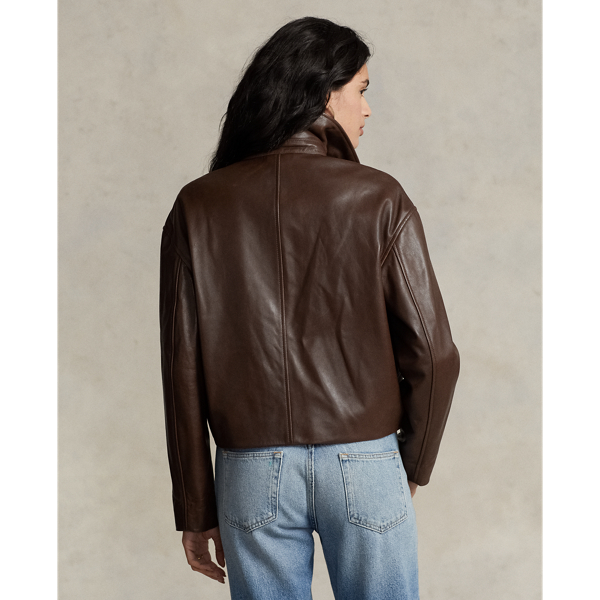 Cropped Leather Bomber Jacket