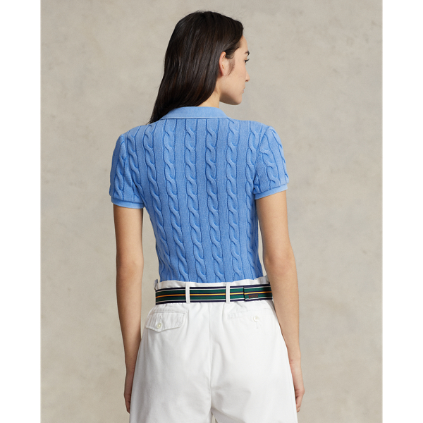 Colby Blue Slim Fit Cable-Knit Polo Shirt Polo Ralph Lauren 5