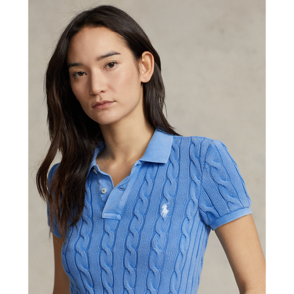 Colby Blue Slim Fit Cable-Knit Polo Shirt Polo Ralph Lauren 6