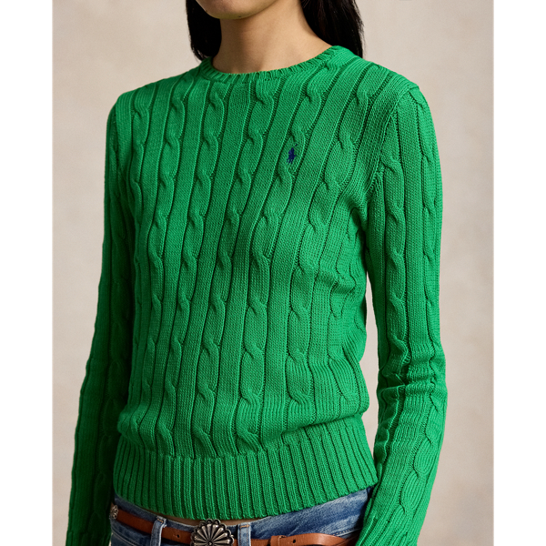 Preppy Green Cable-Knit Cotton Crewneck Sweater Polo Ralph Lauren 6