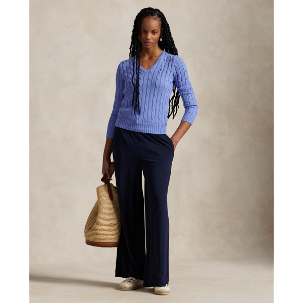 Cable-Knit Cotton V-Neck Sweater