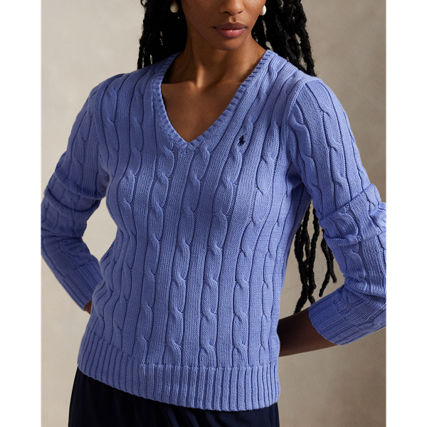 Cable Knit Cotton V Neck Jumper