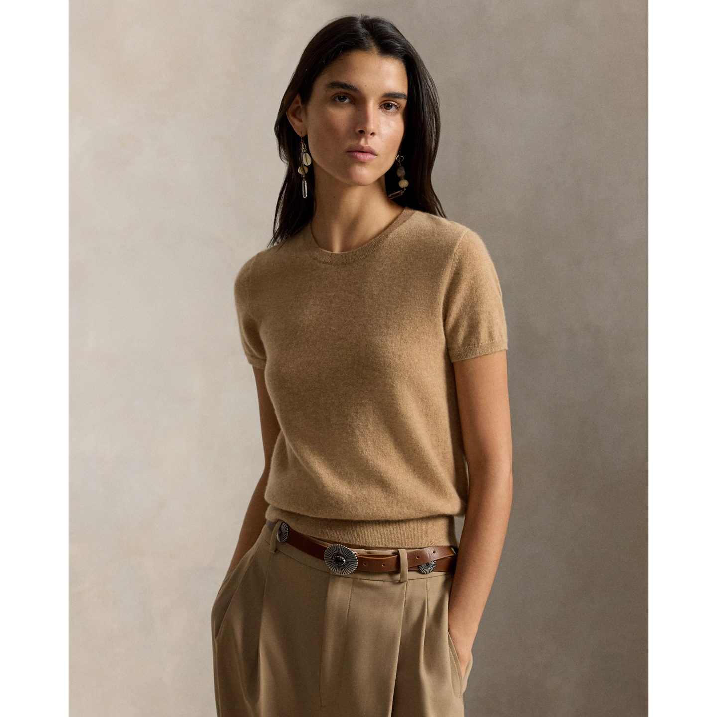 Женский свитер Ralph Lauren Cashmere Short-Sleeve Crewneck, цвет: Верблюжий меланжевый — фото 5