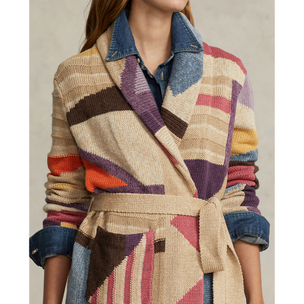 Geo Motif Shawl Linen Blend Cardigan for Women Ralph Lauren OM