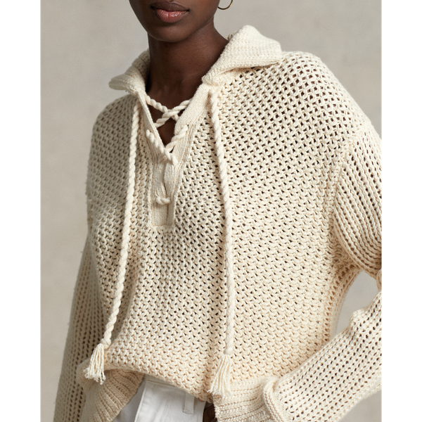 Cross-Stitch Lace-Up Cotton-Wool Sweater | Ralph Lauren