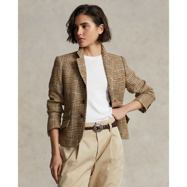 Glen Plaid Linen Blend Blazer for Women Ralph Lauren UK