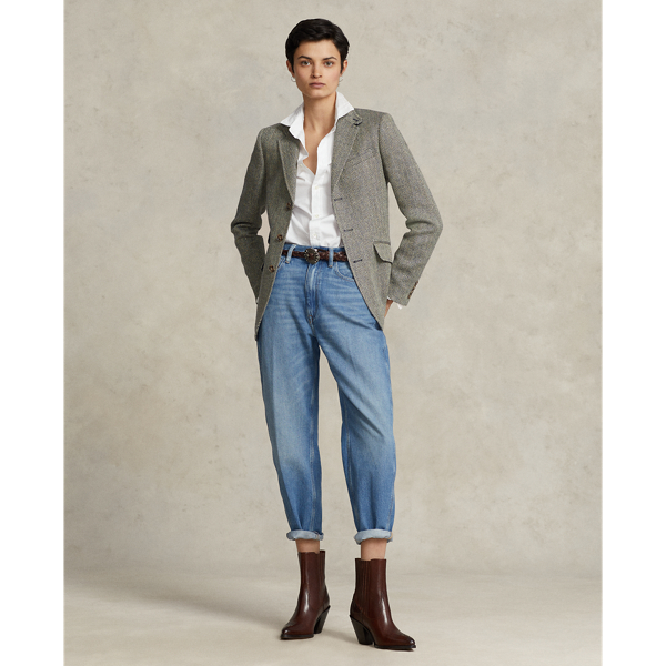 Royal Navy/Cream Linen-Blend Herringbone Hacking Blazer Polo Ralph Lauren 4