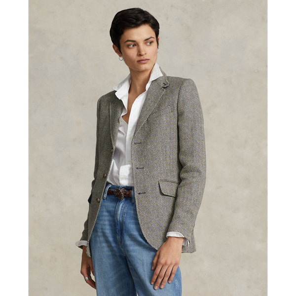 Royal Navy/Cream Linen-Blend Herringbone Hacking Blazer Polo Ralph Lauren 7