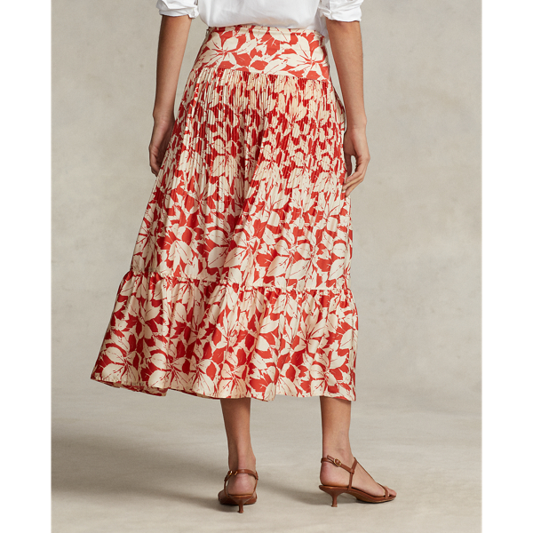 Print Satin Pleated A-Line Midi Skirt | Ralph Lauren