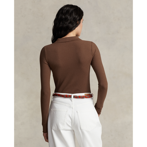 Chocolate Brown Ribbed Long-Sleeve Polo Shirt Polo Ralph Lauren 5