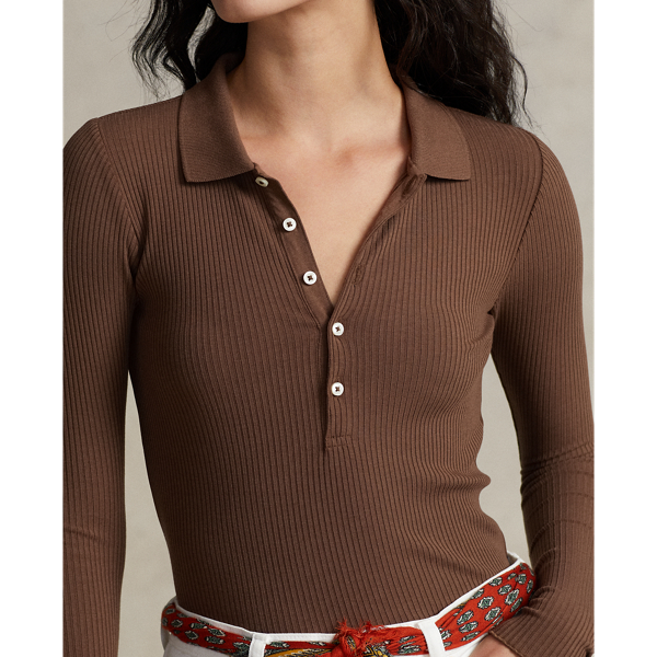 Chocolate Brown Ribbed Long-Sleeve Polo Shirt Polo Ralph Lauren 6