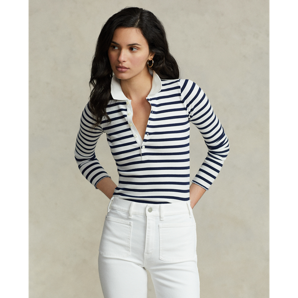 Striped long sleeve polo shirt womens online