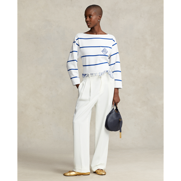 White/Brilliant Sapphire Monogram Logo Striped Jersey T-Shirt Polo Ralph Lauren 4