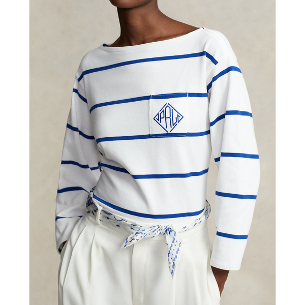 White/Brilliant Sapphire Monogram Logo Striped Jersey T-Shirt Polo Ralph Lauren 6