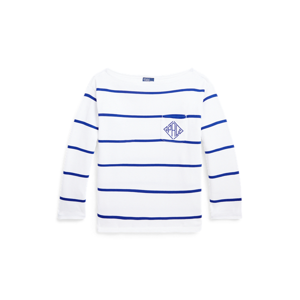 White/Brilliant Sapphire Monogram Logo Striped Jersey T-Shirt Polo Ralph Lauren 2