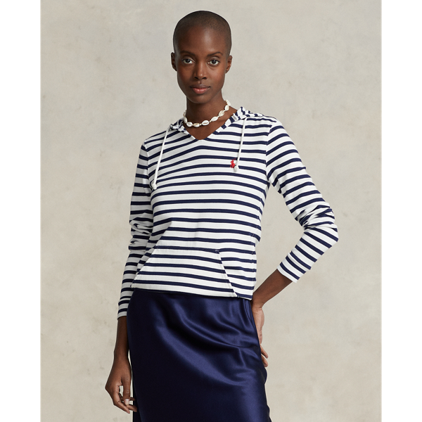 Trophy Cream/Refined Navy 스트라이프 저지 후드 티 Polo Ralph Lauren 1