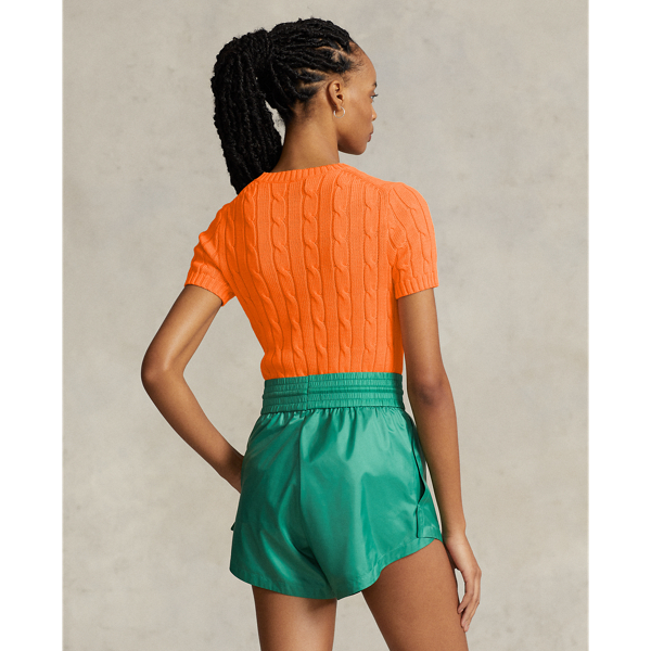 Fair Orange Cable-Knit Cotton Short-Sleeve Sweater Polo Ralph Lauren 5