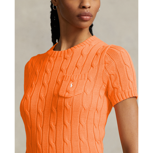 Fair Orange Cable-Knit Cotton Short-Sleeve Sweater Polo Ralph Lauren 6