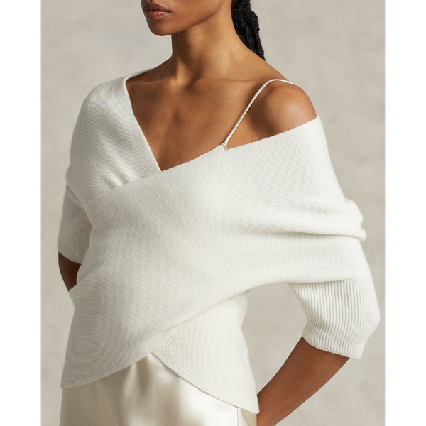 Haut en cachemire c&ocirc;tel&eacute; crois&eacute; Polo Ralph Lauren en Parchment Cream 6