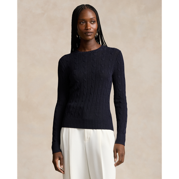 Cable Knit Cotton Blend Crewneck Sweater