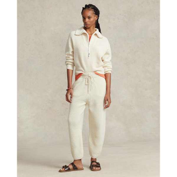 Cream Rib-Knit Cashmere-Wool Half-Zip Sweater RLX 4