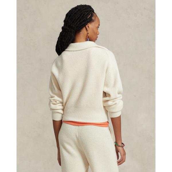 Cream Rib-Knit Cashmere-Wool Half-Zip Sweater RLX 5