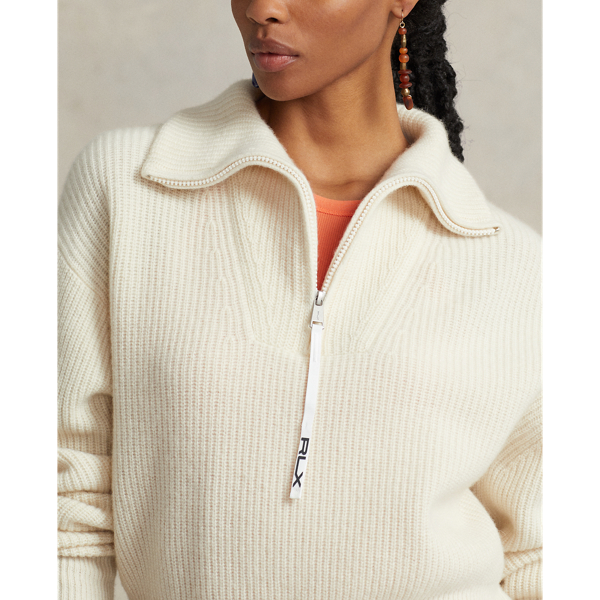 Cream Rib-Knit Cashmere-Wool Half-Zip Sweater RLX 6