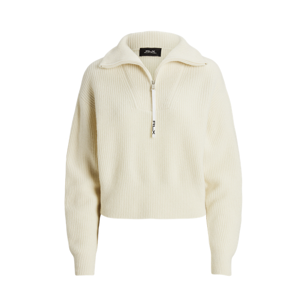 Cream Rib-Knit Cashmere-Wool Half-Zip Sweater RLX 2