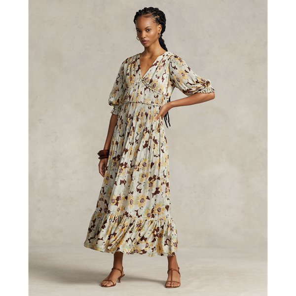 Floral Pleated Satin Dress | Ralph Lauren