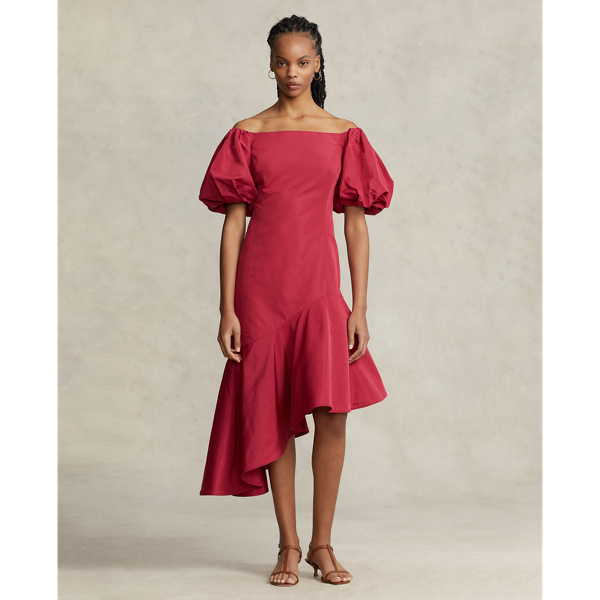 Red Raspberry Ruffled Asymmetrical Taffeta Gown Polo Ralph Lauren 1