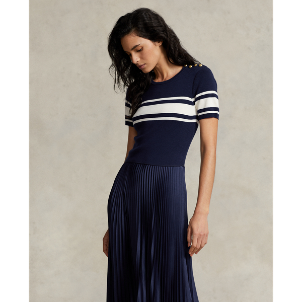 SALE国内即発【POLO Ralph Lauren】ワッフルニット Preppy Dress Hybrid Sweater-Pleated Dress