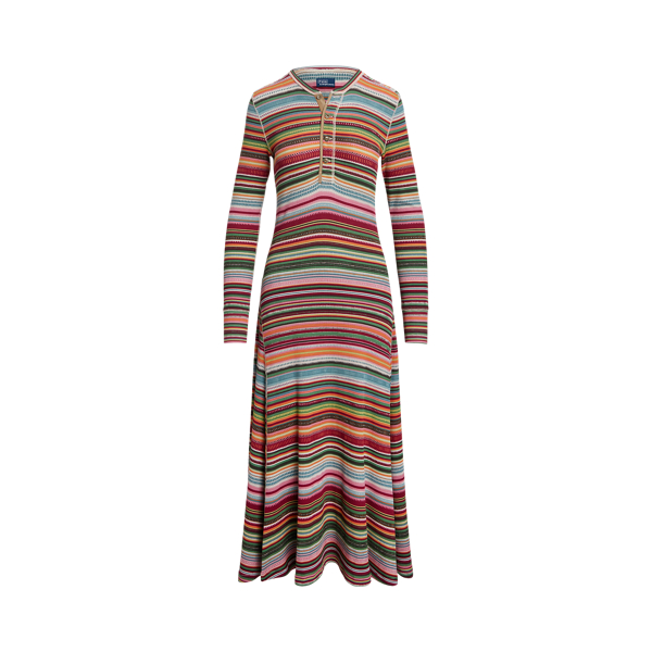 Striped Waffle-Knit Henley Dress Polo Ralph Lauren 1