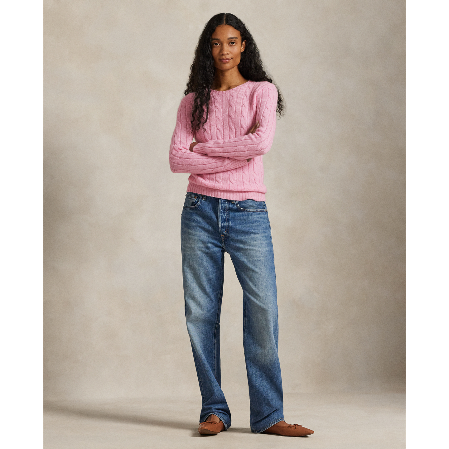 Женский свитер Ralph Lauren The Iconic Cable-Knit Cashmere, цвет: Розовый — фото 1