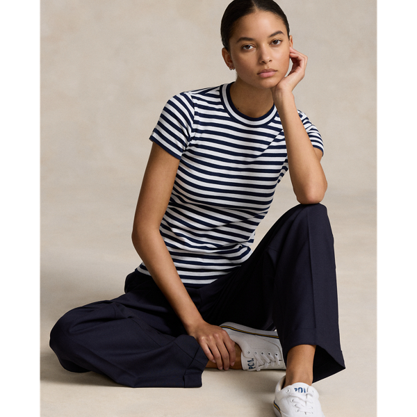 Striped Ribbed Cotton Crewneck Tee