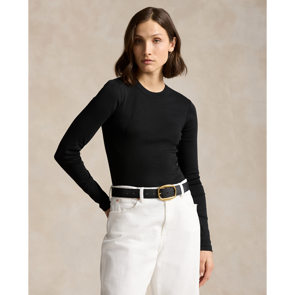 Rib knit Cotton Long Sleeve T Shirt for Women Ralph Lauren PY