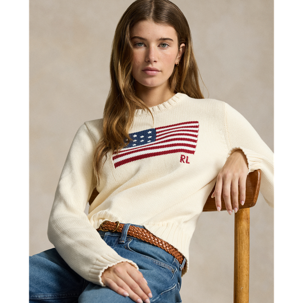 Cream Flag Cotton Crewneck Sweater Polo Ralph Lauren 1