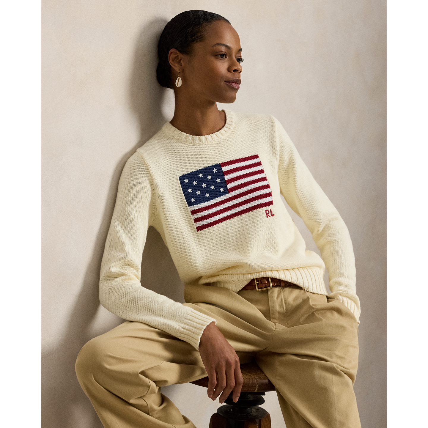 Детский свитер Ralph Lauren The Iconic Flag, цвет: Кремовый — фото 4