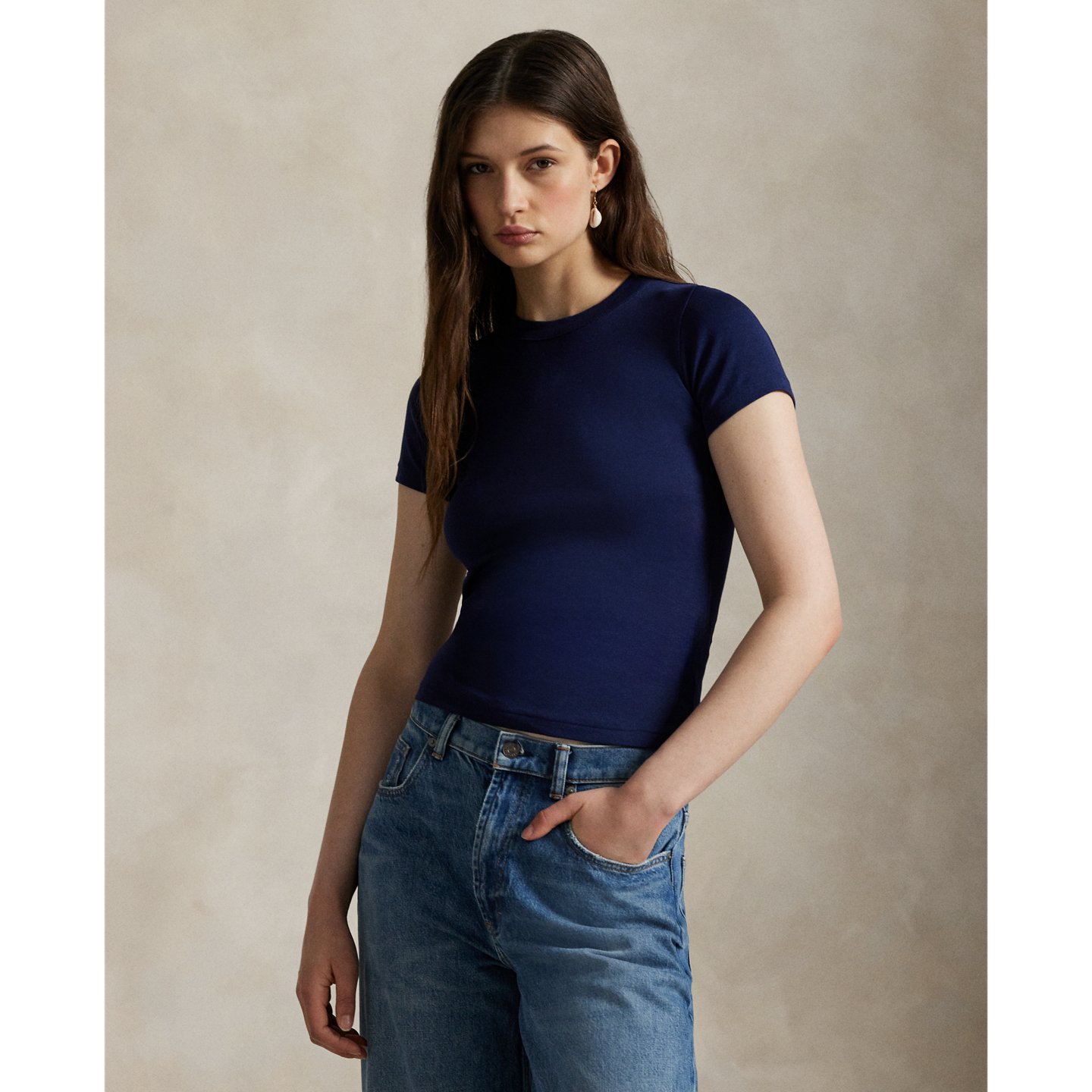 Женская футболка Ralph Lauren Slim Fit Stretch Cotton, цвет: Тёмно-синий — фото 4