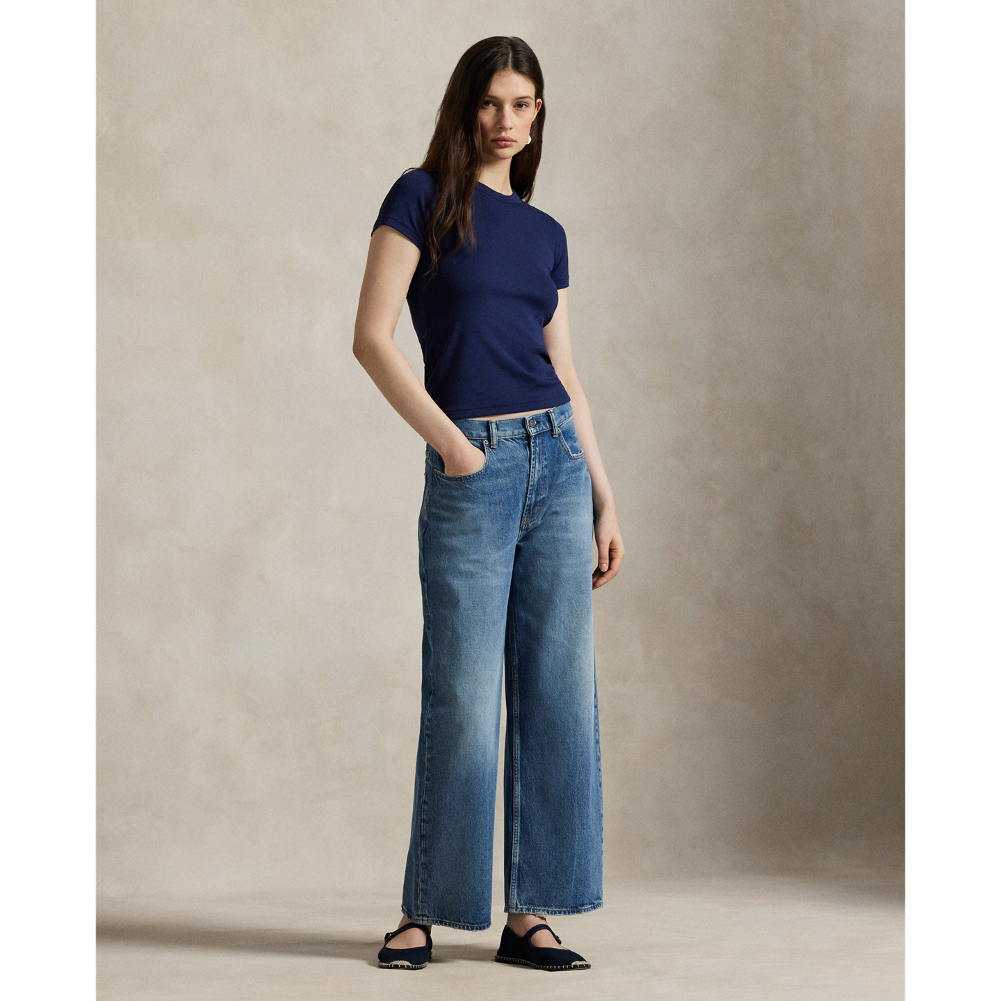 Женская футболка Ralph Lauren Slim Fit Stretch Cotton, цвет: Тёмно-синий — фото 1