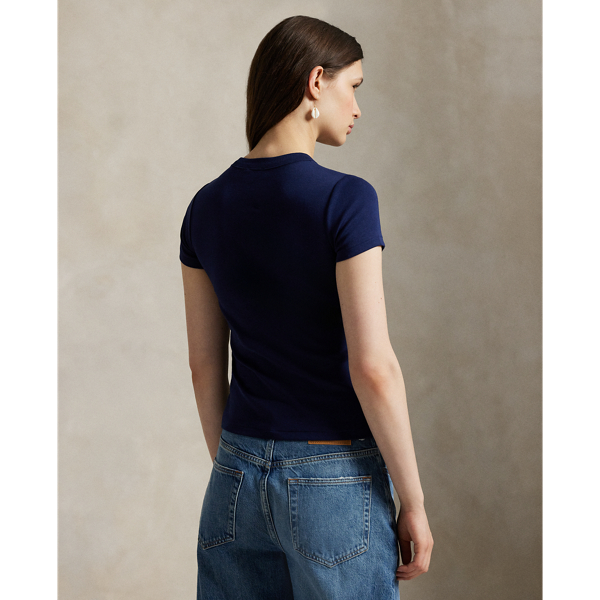 売れ筋商品|||ラルフローレン カットソー トップス レディース Women's Ribbed Cotton Tee Newport Navy Ribbed Cotton Tee | Ralph Lauren