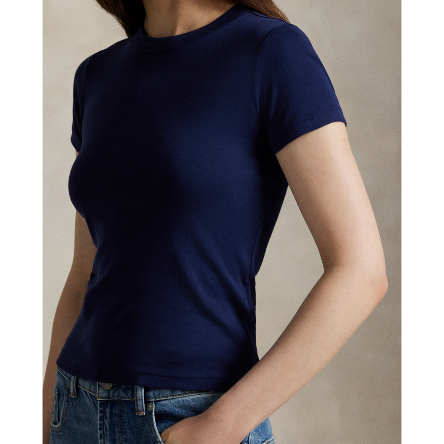 Женская футболка Ralph Lauren Slim Fit Stretch Cotton, цвет: Тёмно-синий — фото 3