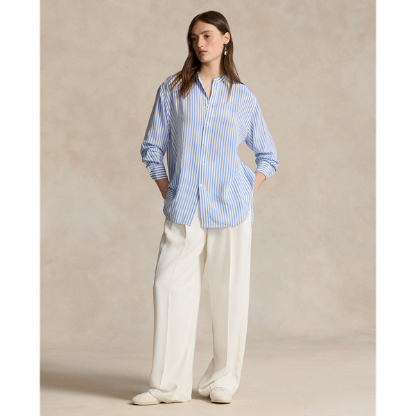 Oversized gestreept zijden overhemd Polo Ralph Lauren in Wit/blauw 4