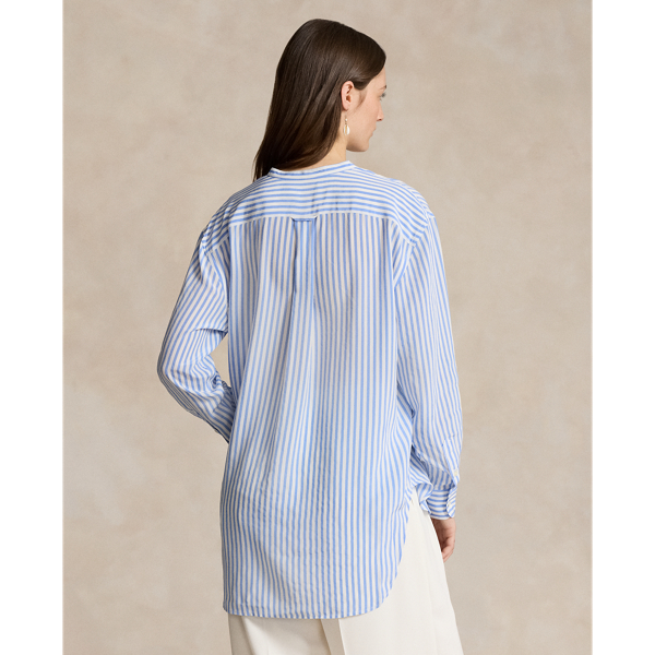Oversized gestreept zijden overhemd Polo Ralph Lauren in Wit/blauw 5